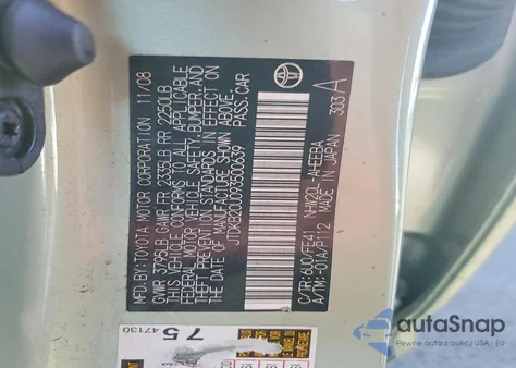 2009 Toyota Prius z USA, uszkodzony, nr VIN JTDKB20U093500639